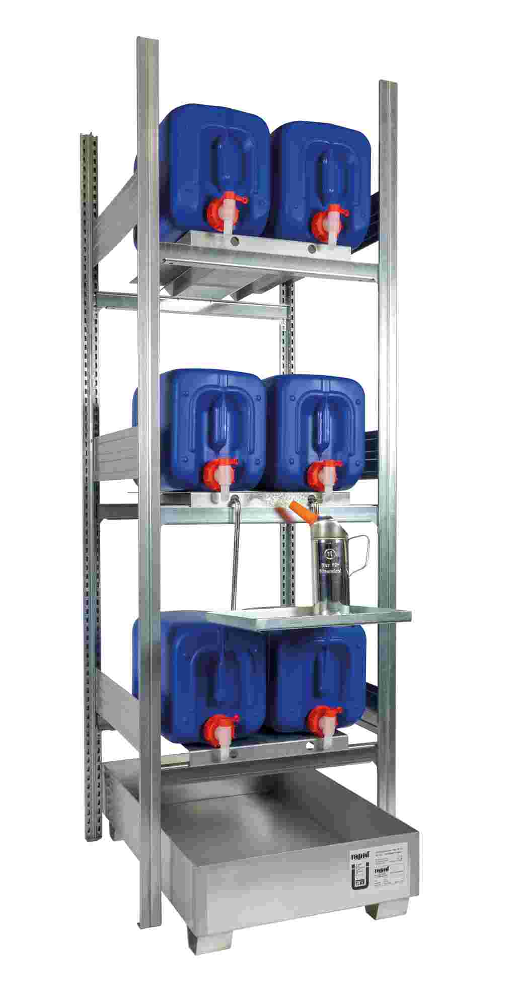 Abfüllplatz zur Lagerung von 6x 20 Ltr.-Kanister.