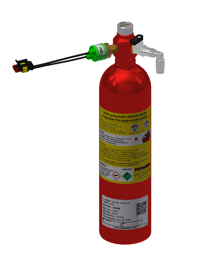 Detektorflasche 31 bar mit 14 bar Druckschalter und L-Stück